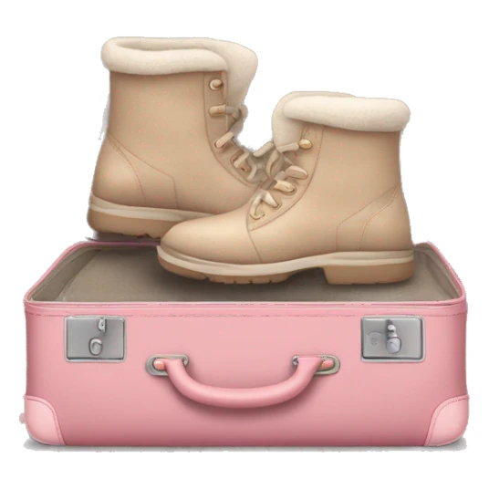 Opened rosa suitcase Gilles with Uggs, beige and rosa pullovers sticker