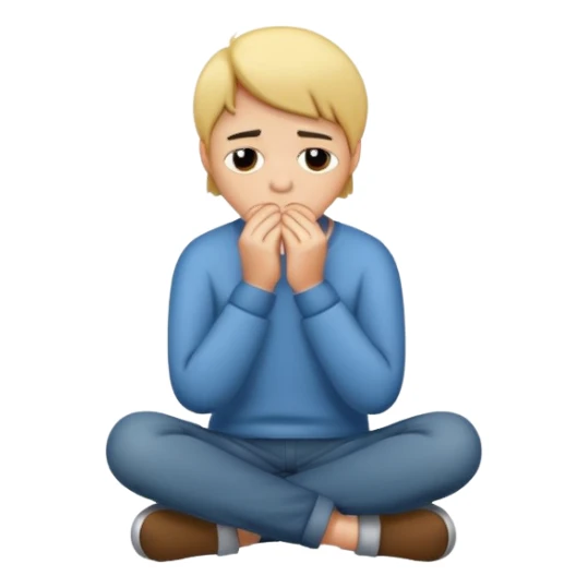 A person sitting with sad feeling sticker