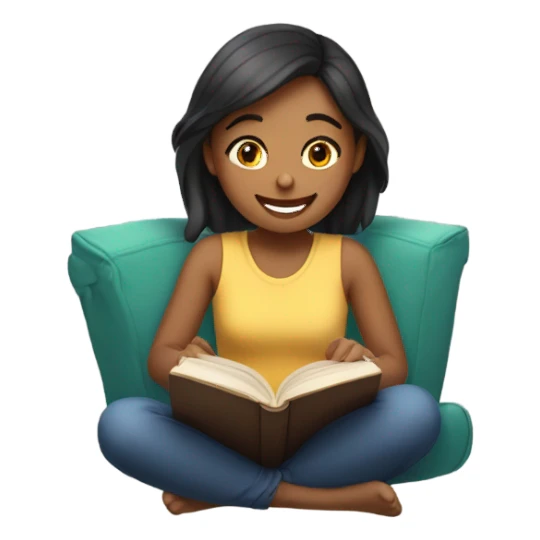 girl happily reading a book sticker