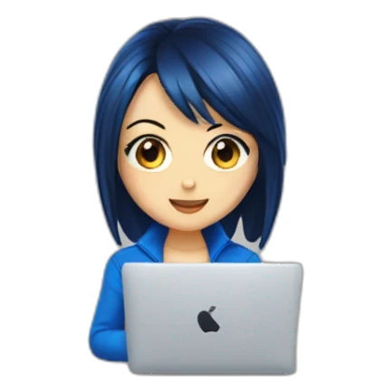 nico robin wearing blue with a macbook sticker