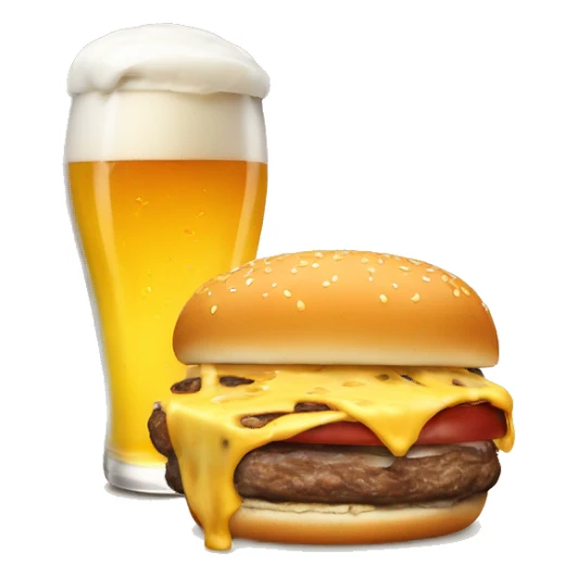 Beer pint with melted cheese inside steaming burger  sticker