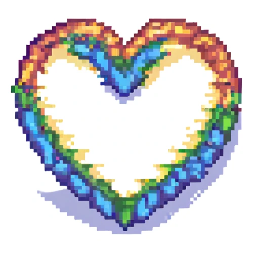 rainbow pride heart, pixel art style, sparkle effect, no text sticker