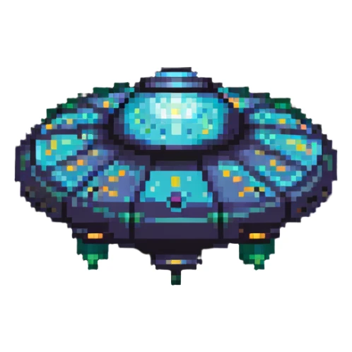 Retro flying saucer spaceship with glowing lights sticker