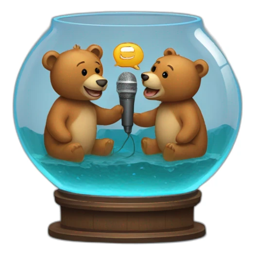 fishbowl with two bears talking microphone inside sticker