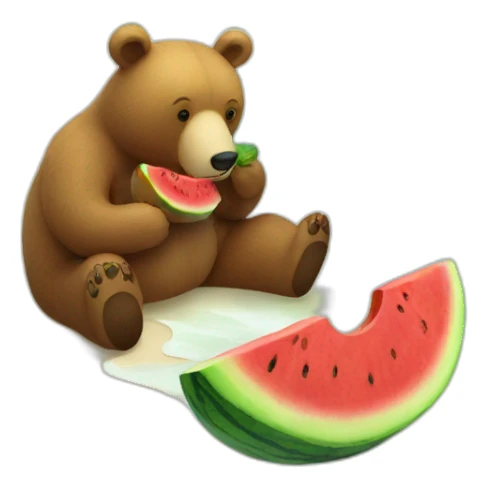 A bear eating watermelon on the beach  sticker