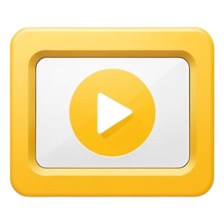 single yellow rectangular play button (video symbol), centered white play icon inside, flat vector style, clean minimal design, isolated on white background, no text, no watermark --ar 16:9 --v 6
 sticker