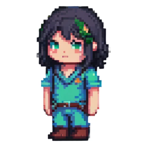 pixel art character in thoughtful pose sticker
