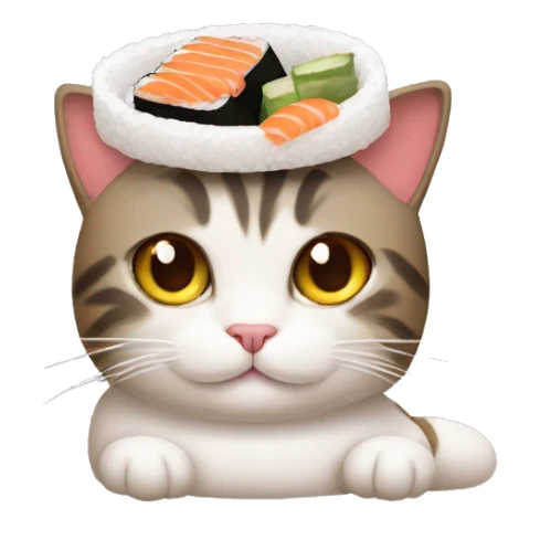 Cat wearing a sushi hat sticker