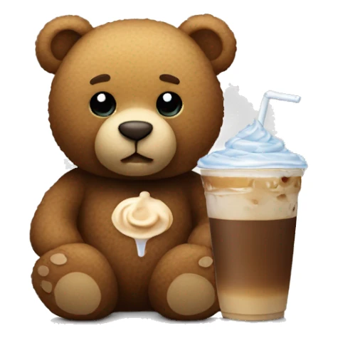 Teddy bear holding an iced coffee sticker