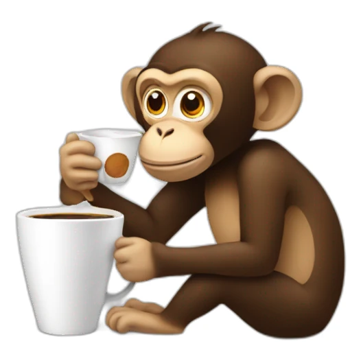 a monkey drinking a large cup of coffee sticker