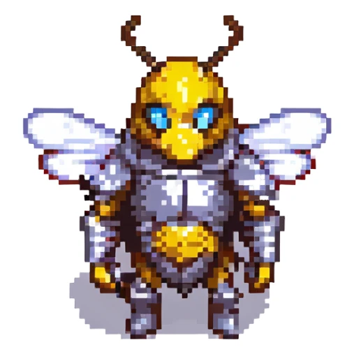 pixel art bee in armor, ready for battle sticker