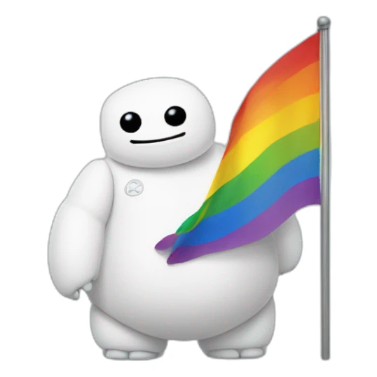Baymax with a gay pride flag sticker