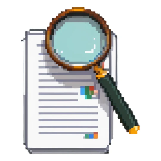 information repository icon with document stack and search magnifying glass sticker