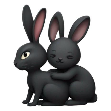 Black rabbit hugging white rabbit with moon behind them sticker