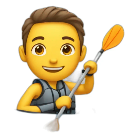 Thin young man in a kayak waving sticker