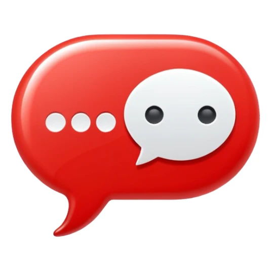 Minimal design featuring a red speech bubble that contains a white play button. On a white background, no text. Suggests intelligent conversation about video content. Clean, modern and tech-oriented sticker
