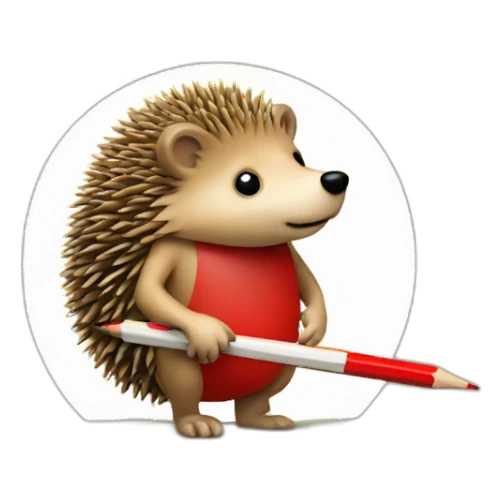 a hedgehog holding a red pencil sticker