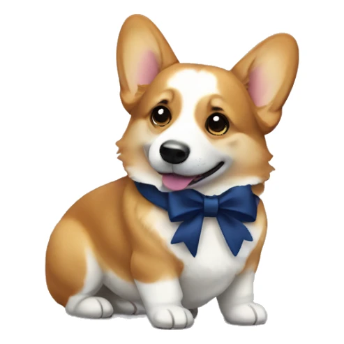 Corgi dog wearing a dark blue bow sticker