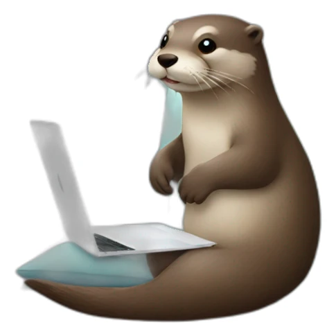 otter using a macbook with his back against a pillow sticker