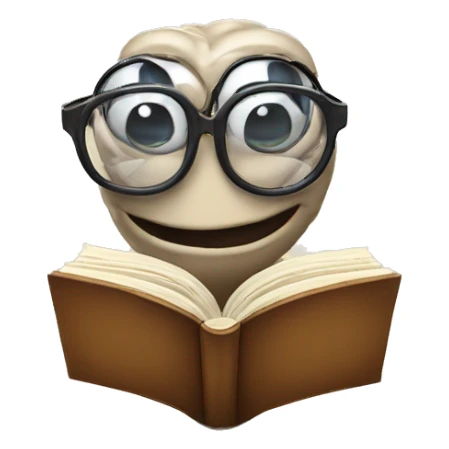 worm with glasses reading a book. Classic emoji style sticker