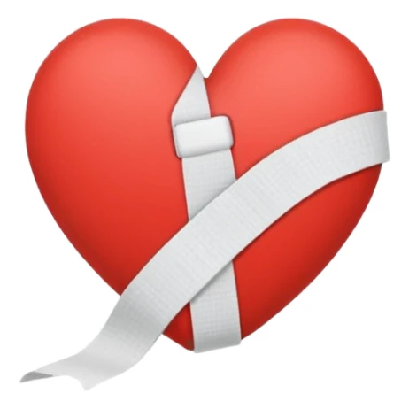 Minimalistic flat vector icon, iOS style, thin black contour on white background. Broken heart stitched together with a bandage. Clean, no text, no shadows. sticker