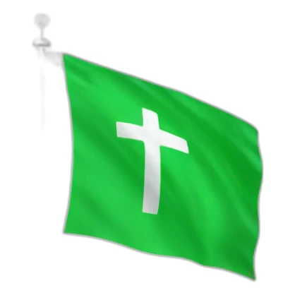 White flag on a flagpole with a green cross sticker