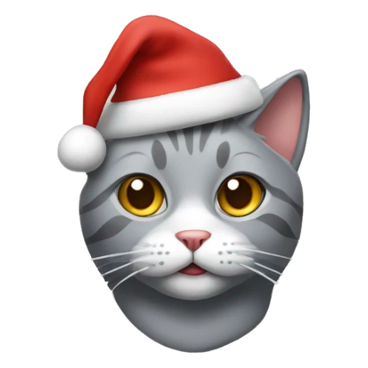 Grey cat with a Christmas hat sticker