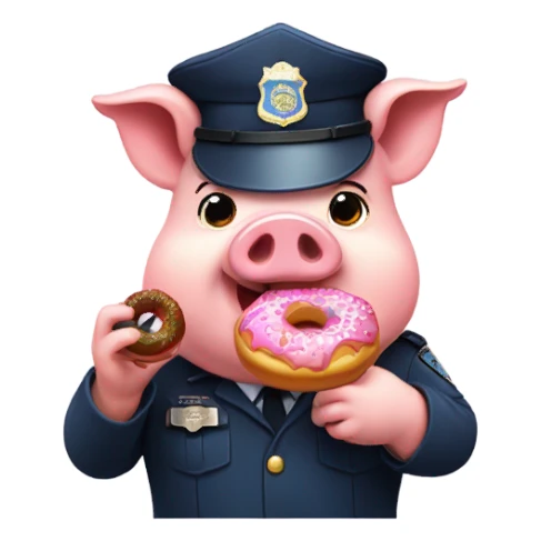 Pig in cop uniform eating donut sticker