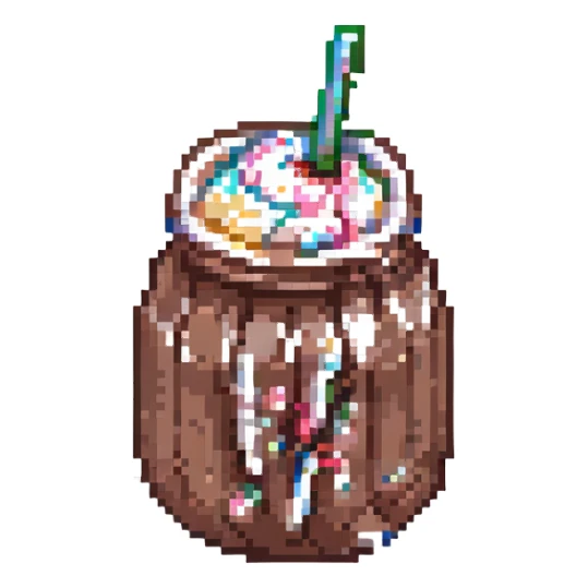 chocolate milkshake, pixel art style sticker