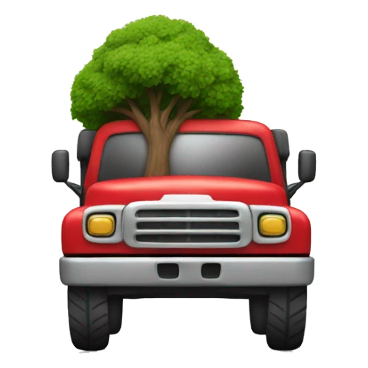 Red truck carrying a tree sticker