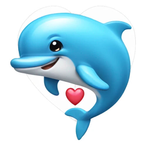 Dolphin holding a light blue heart sticker