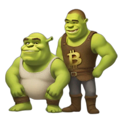 shrek holding bitcoin sticker