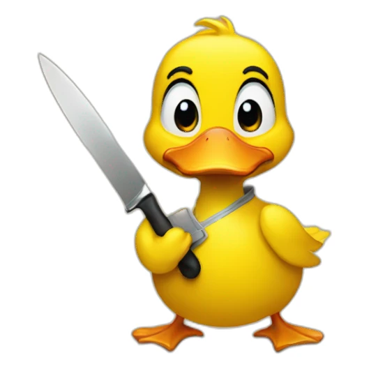 A yellow duck with a knife sticker