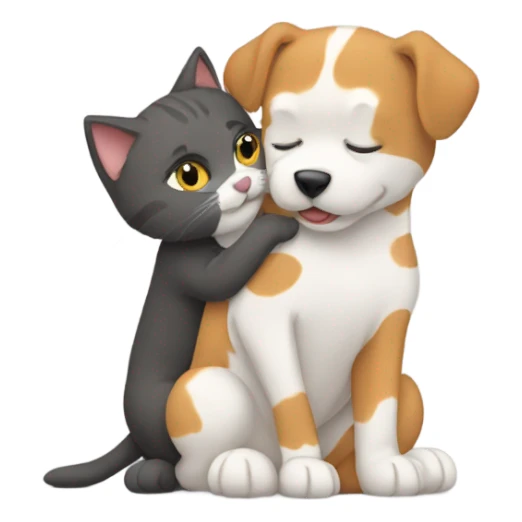 Dog and cat hugging each other  sticker