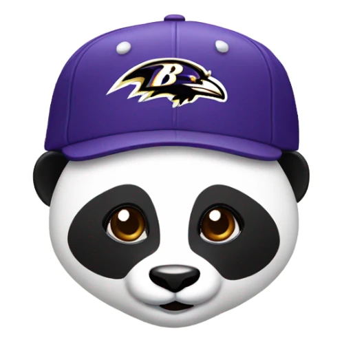 Panda with a fitted cap with Baltimore ravens logo sticker
