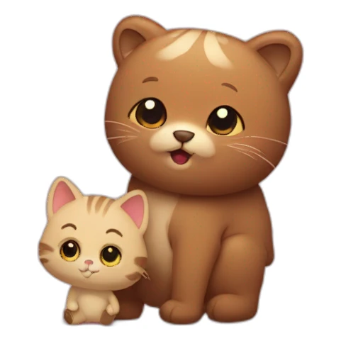 cat haugs a little bear sticker