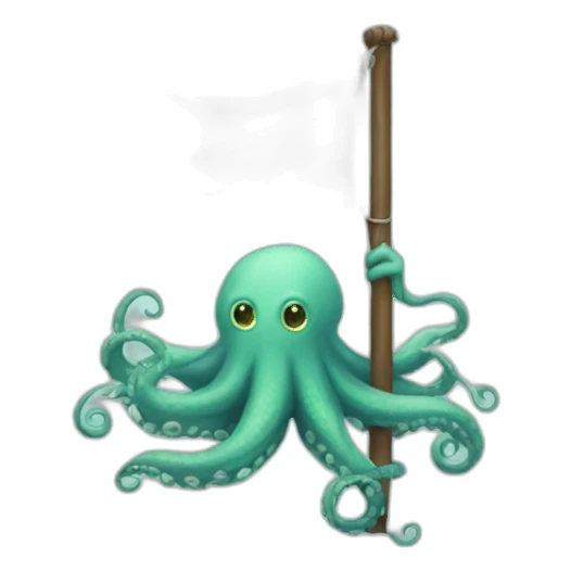 cute kraken hanging a white flag sticker