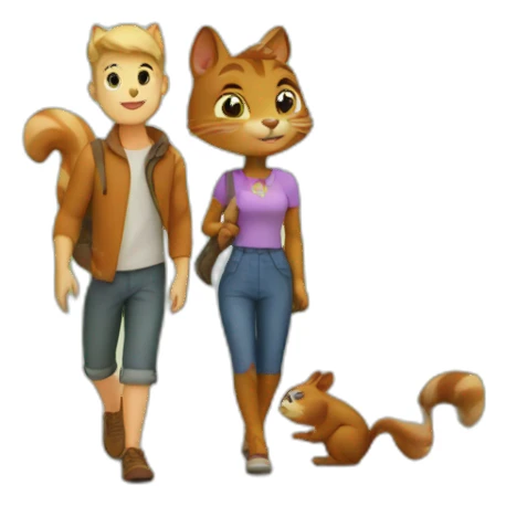 a cat and a squirrel walk in the park sticker