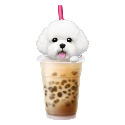 Bichon Frise dog with bubble tea sticker