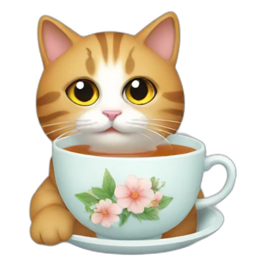 cat drinking tea sticker