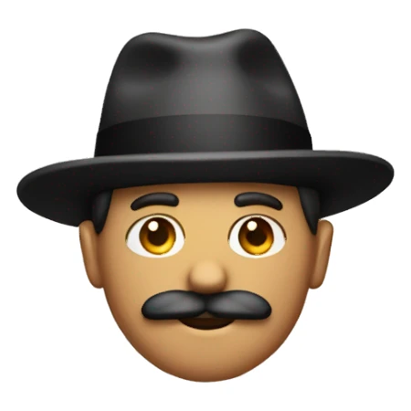 short mustache man with a hat sticker