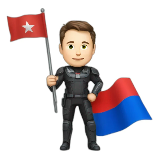 Elon musk holding Russian flag sticker