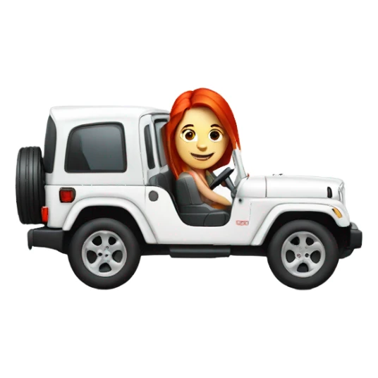 White Jeep with a red headed girl driving sticker