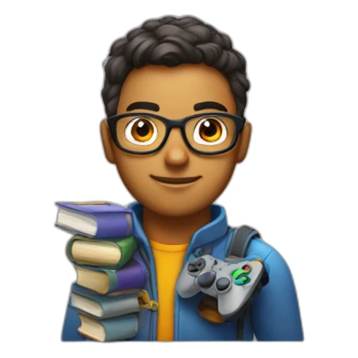 Nerd with books and gamepad  sticker