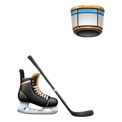 Please, make An icon featuring The background shows a packed stadium with cheering fans, bright arena lights, and an icy rink and close-up shots of key hockey equipment: a hockey stick, puck, and skates. Transparent background highlights the essentials of the game and the thrill of the sport. sticker