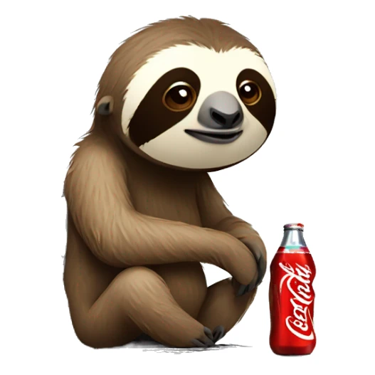 tired sloth with coca cola can and laptop sticker