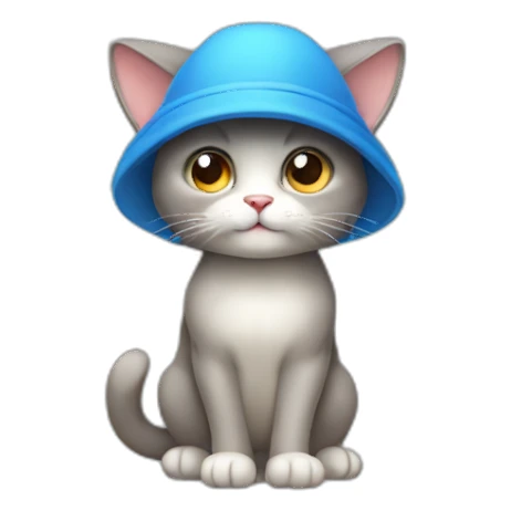  Cute Blue Cat without ears wearing a mushroom cap sticker