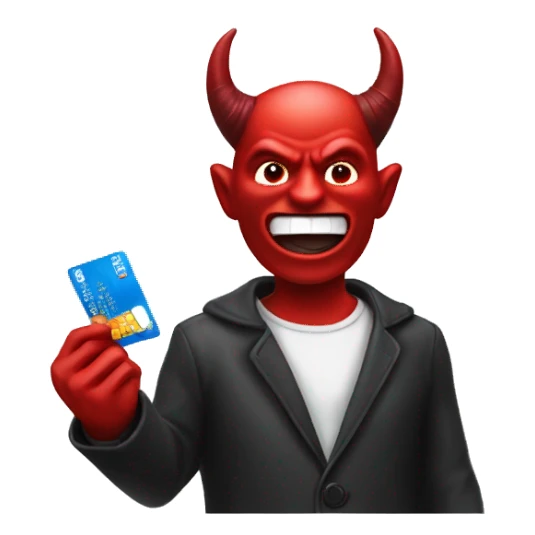 The devil holding a debit card sticker