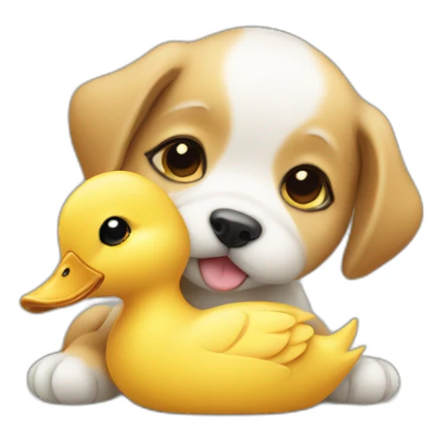 Baby dog hugging duck sticker