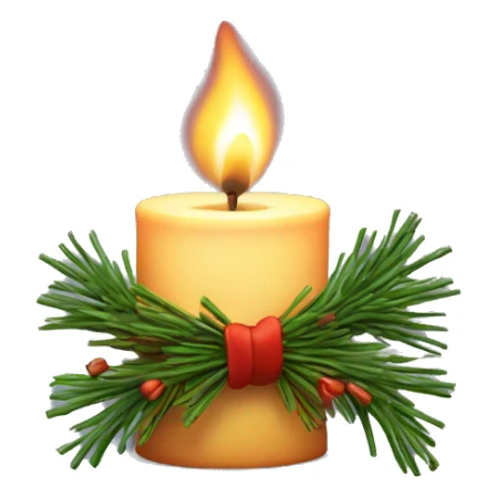 Burning candle with fir twigs and a bow around the candle sticker